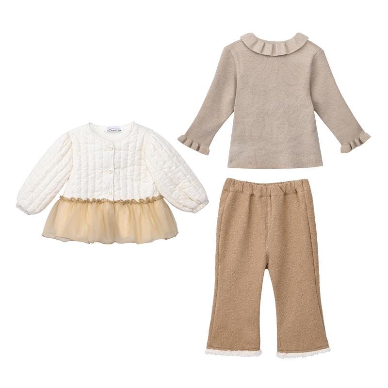Beige Quilted Ruffle Outfit