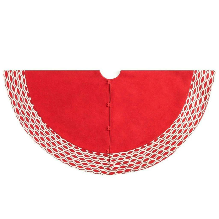 Handmade Red Oval Border Christmas Tree Skirt Wool 60"