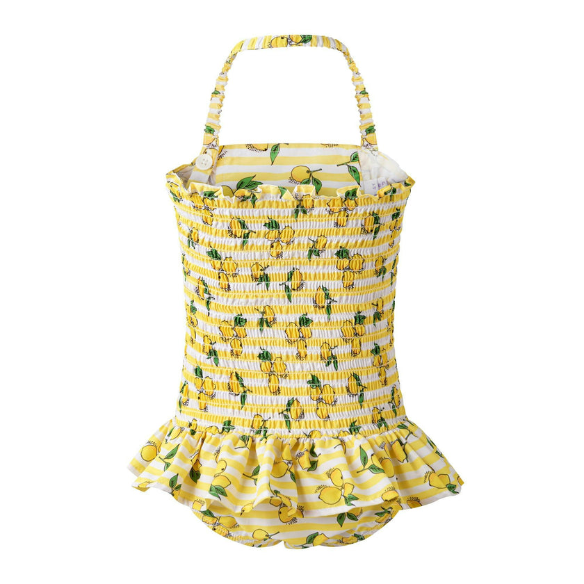 Lemon Stripe Ruched Swimsuit