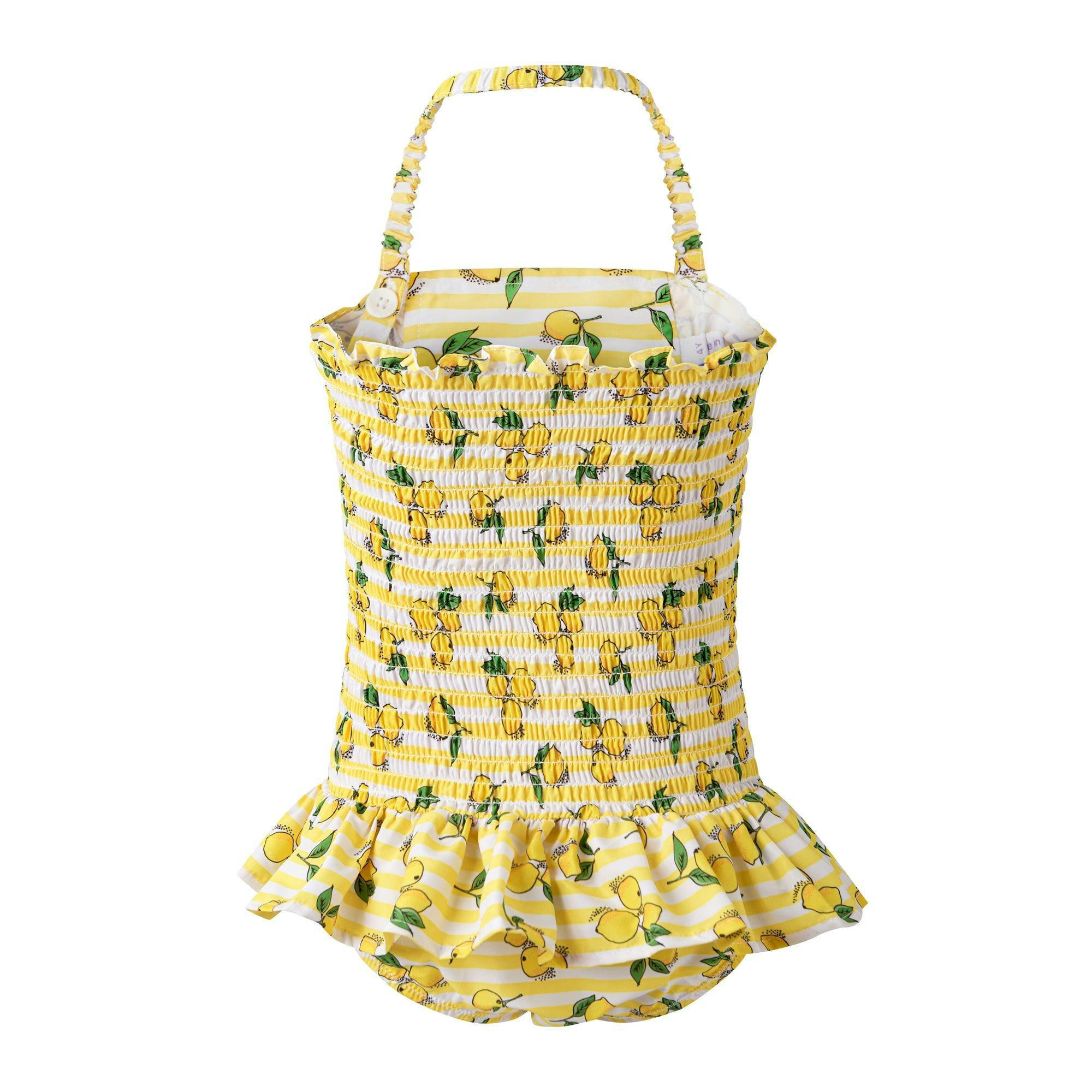 Lemon Stripe Ruched Swimsuit