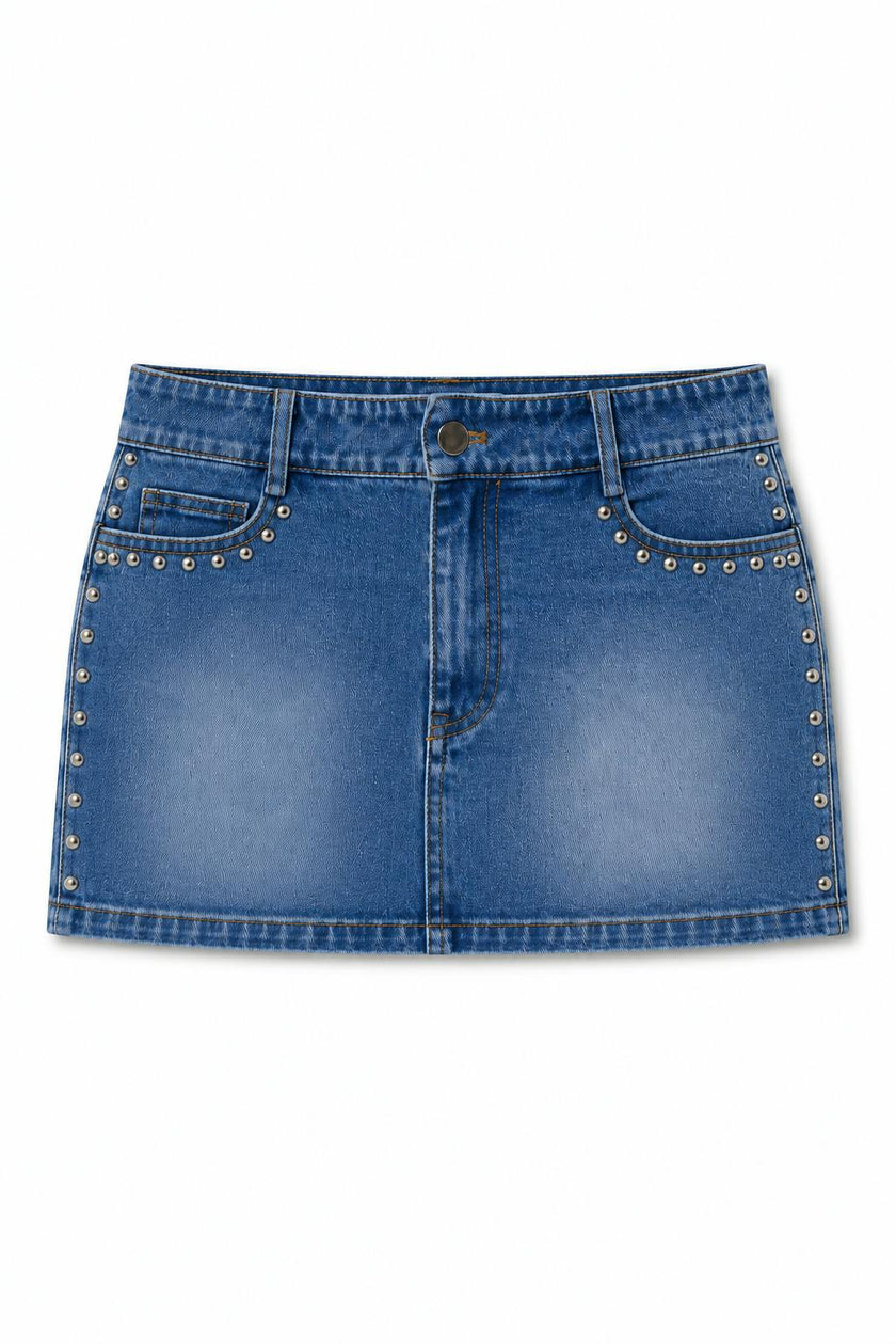 Cooper Light Wash Denim With Studs Skirt