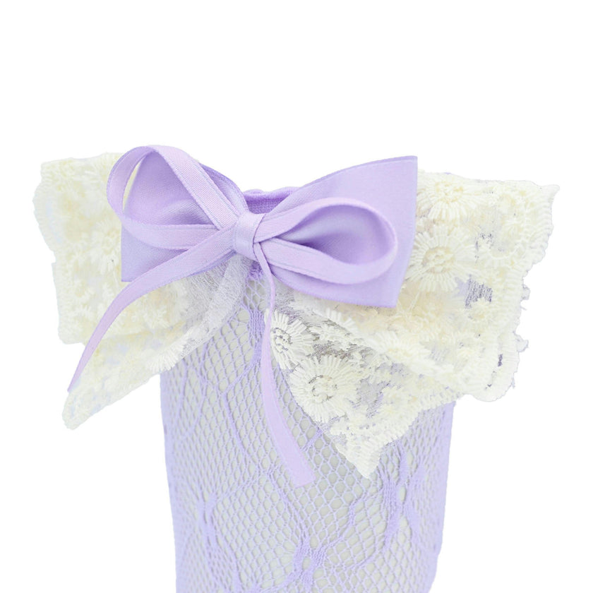 Embroidered Ribbon Bow Long Socks