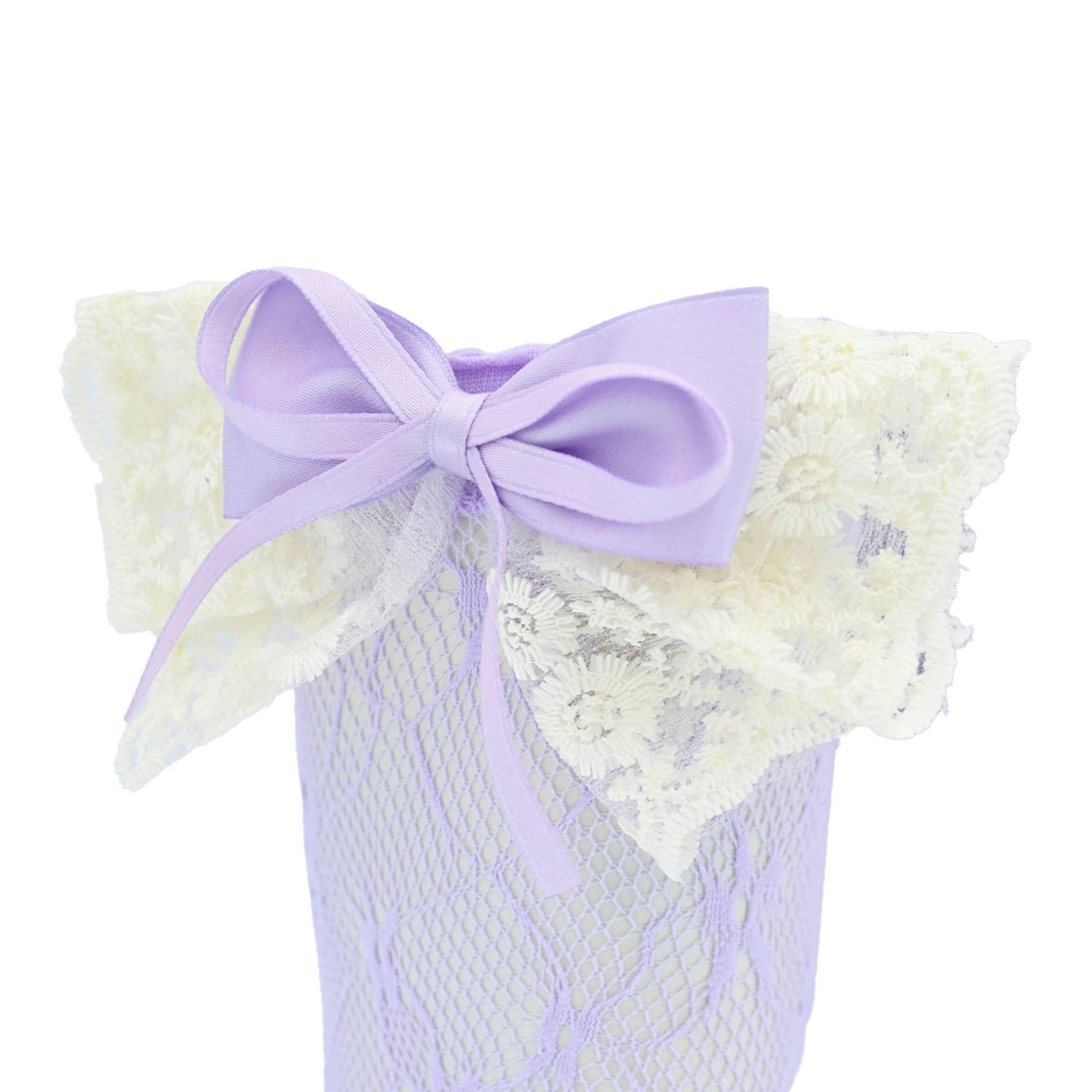 Embroidered Ribbon Bow Long Socks