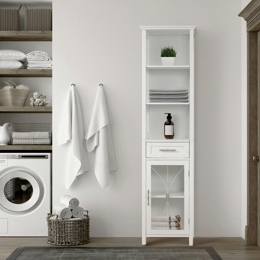 Delaney Wooden Linen Cabinet with Drawer and Open Shelves