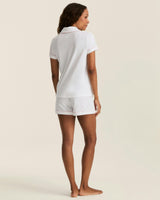 The Poppy Pima Short Set in White with Pink Piping