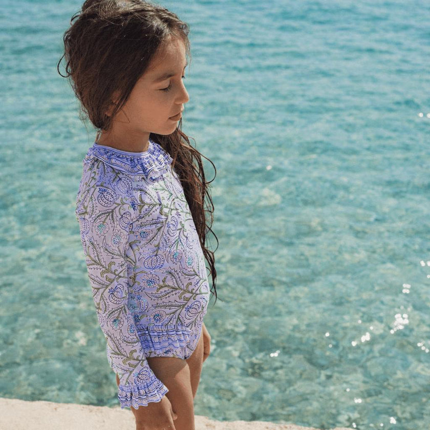 Long Sleeve One-Piece Swimsuit, Purple | POPPY BABY