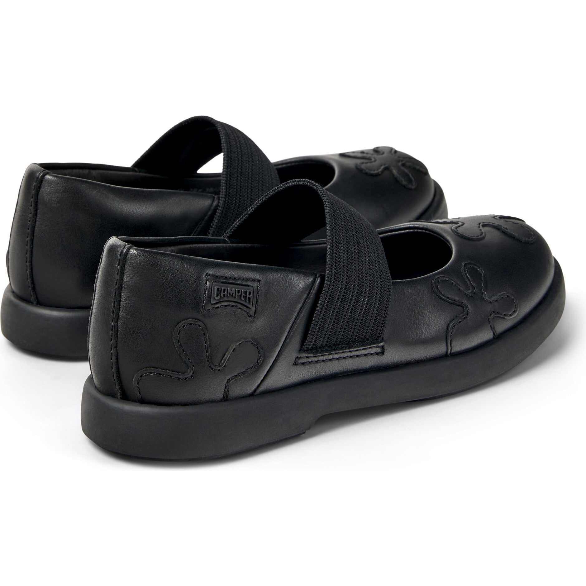 Kids Duet Twins Leather Elastic Strap Mary Jane Shoes, Black