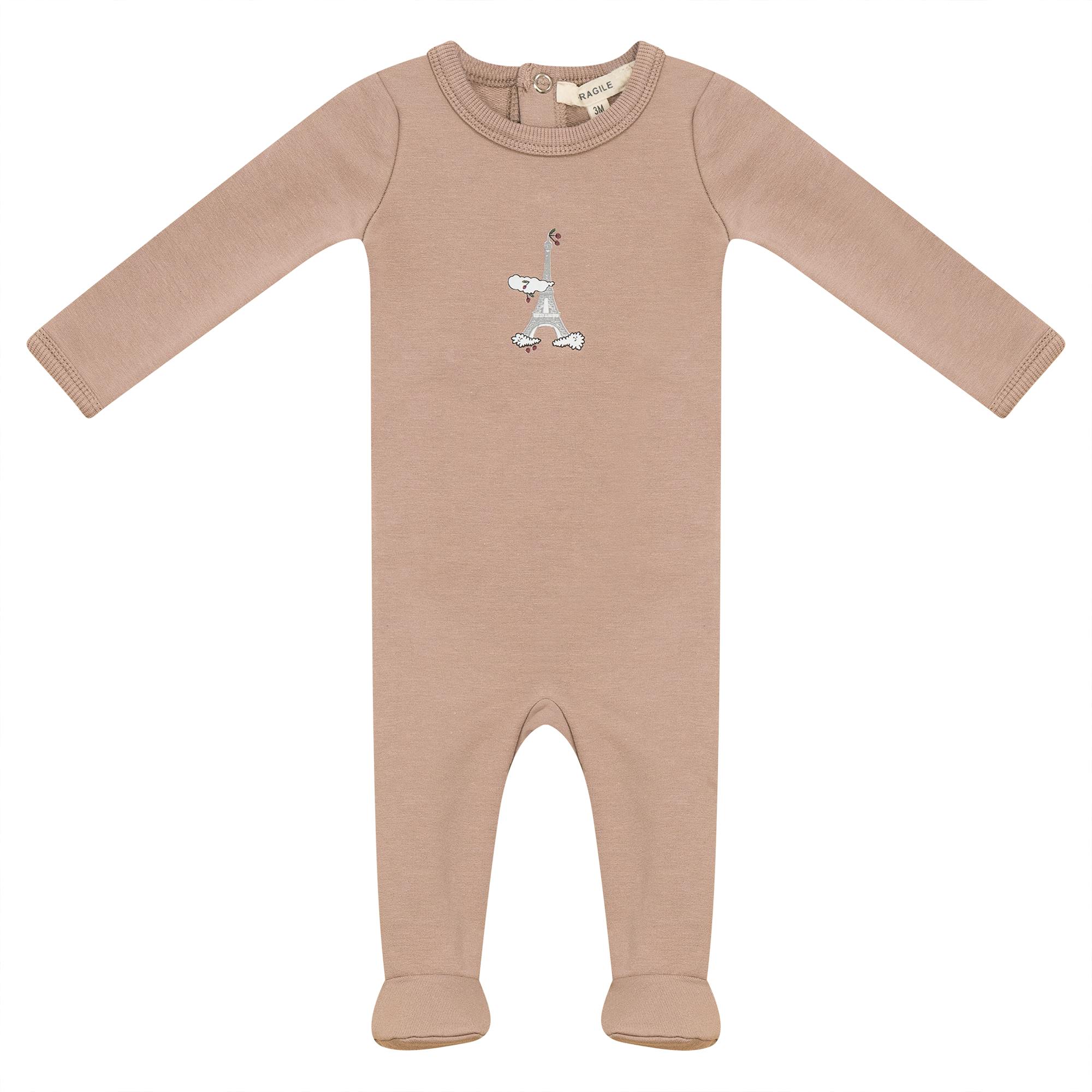 Eiffel Print Snap Front Fleece Romper
