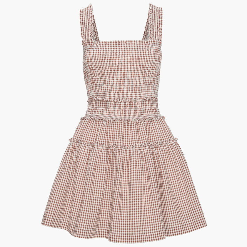 The Azalea Mini Nap Dress - Cognac Gingham
