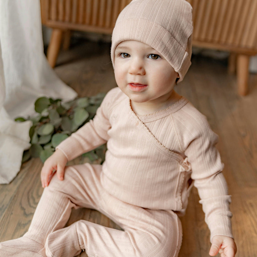 Pointelle Rib Wrap Onesie and Hat Blue Mist