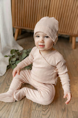 Pointelle Rib Wrap Onesie and Hat Blue Mist