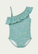Khaki Flowers Girls' Ruffle Swimsuit