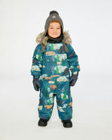Baby One Piece Snowsuit Adapted For Car Seats Blue Bear Print