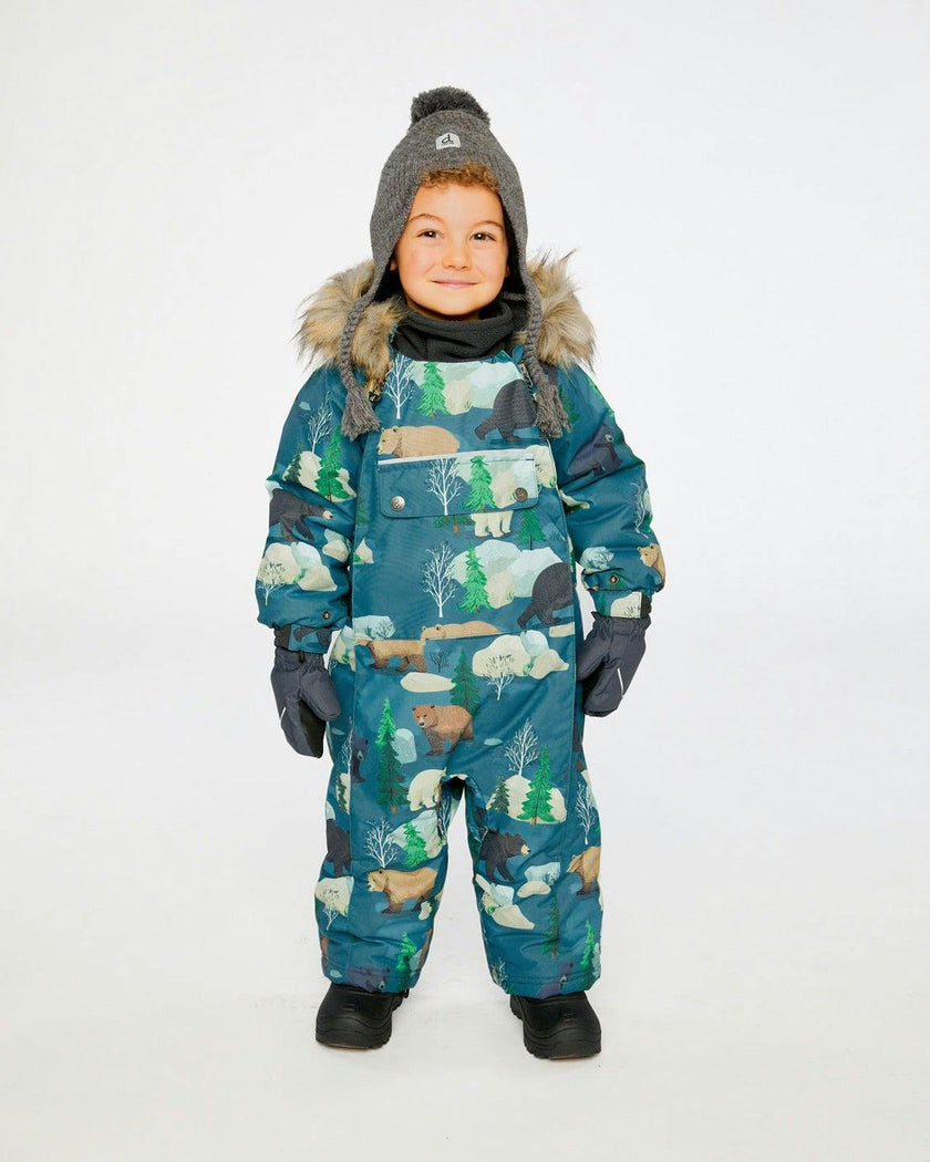 Baby One Piece Snowsuit Adapted For Car Seats Blue Bear Print