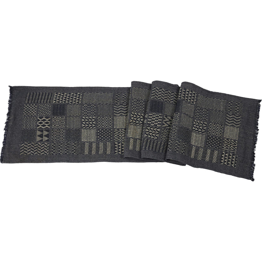 Artisan Hand Loomed Cotton Table Runner - Indigo Blocks - 18"x96"