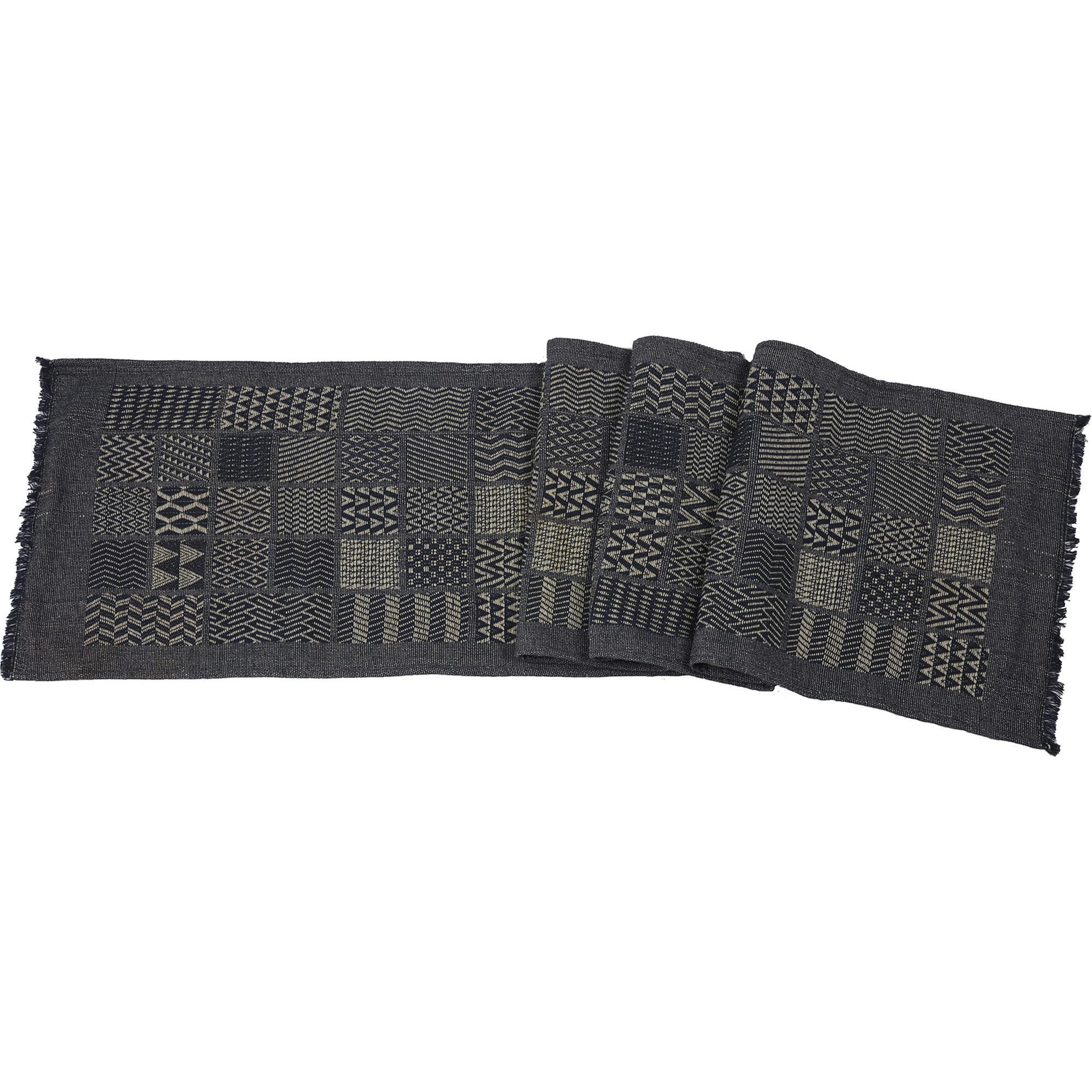 Artisan Hand Loomed Cotton Table Runner - Indigo Blocks - 18