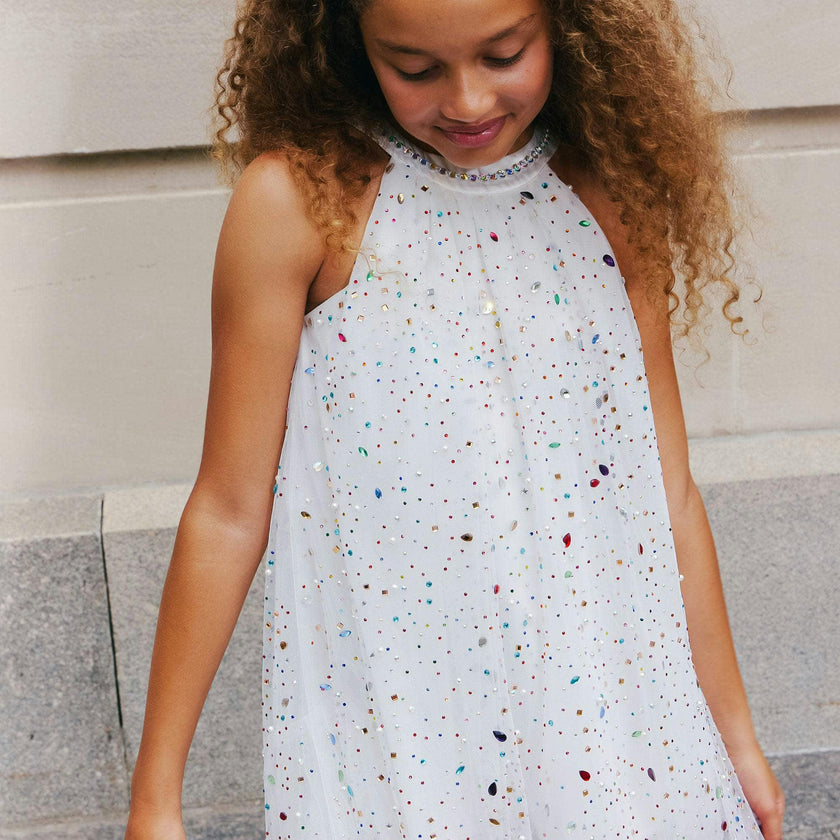 Rainbow Crystal Gem Halter Neck Sleeveless Dress