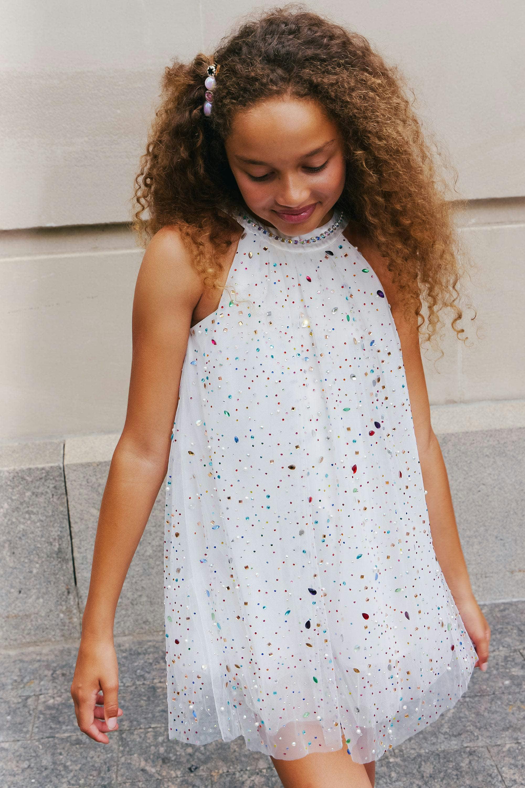 Rainbow Crystal Gem Halter Neck Sleeveless Dress