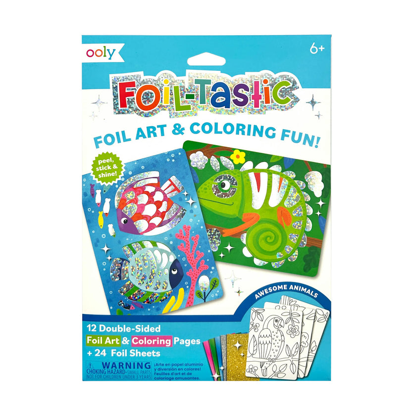 Foil-tastic Foil Art & Coloring Set - Awesome Animals - 12 Pages 24 Foil Sheets