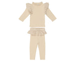 Chic Ruffle Shoulder Long Sleeve Top & Pant 2-Piece Set