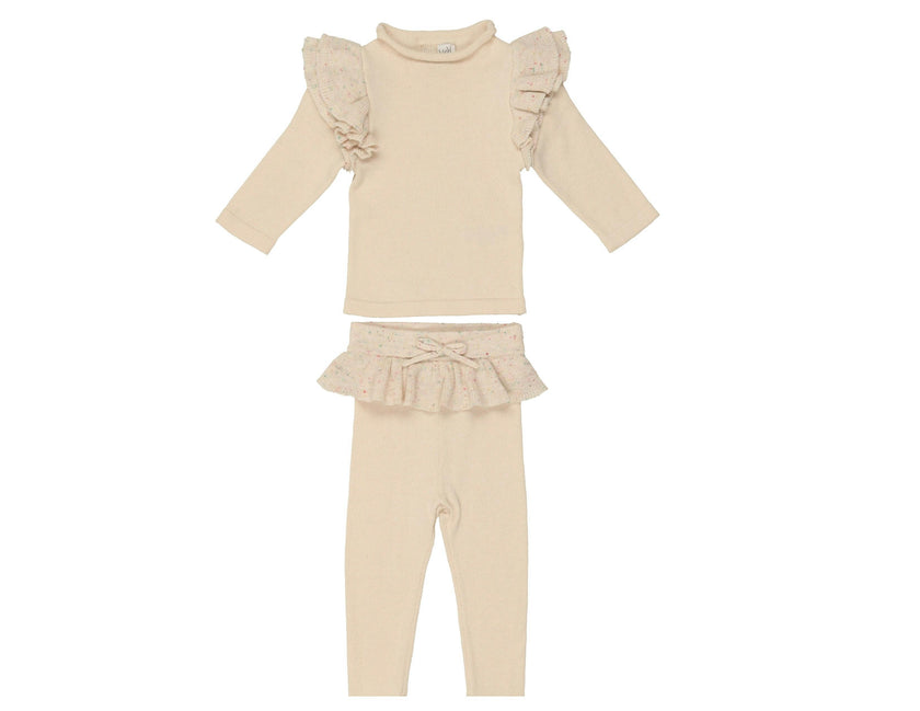 Chic Ruffle Shoulder Long Sleeve Top & Pant 2-Piece Set