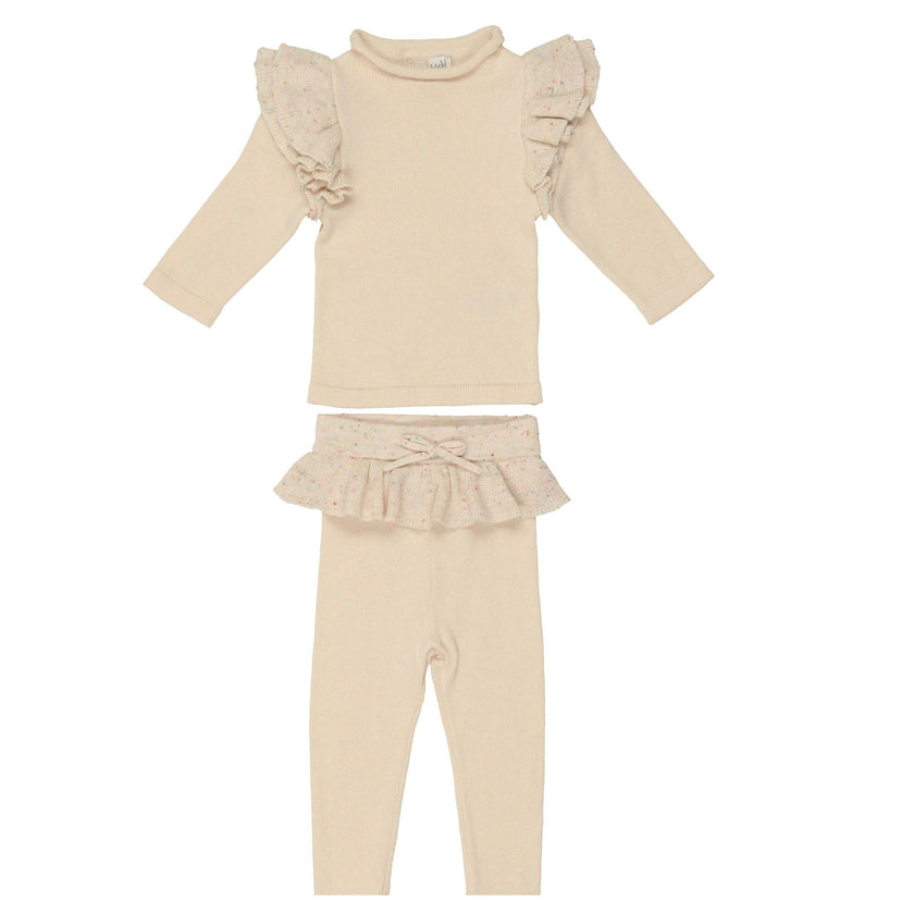 Chic Ruffle Shoulder Long Sleeve Top & Pant 2-Piece Set