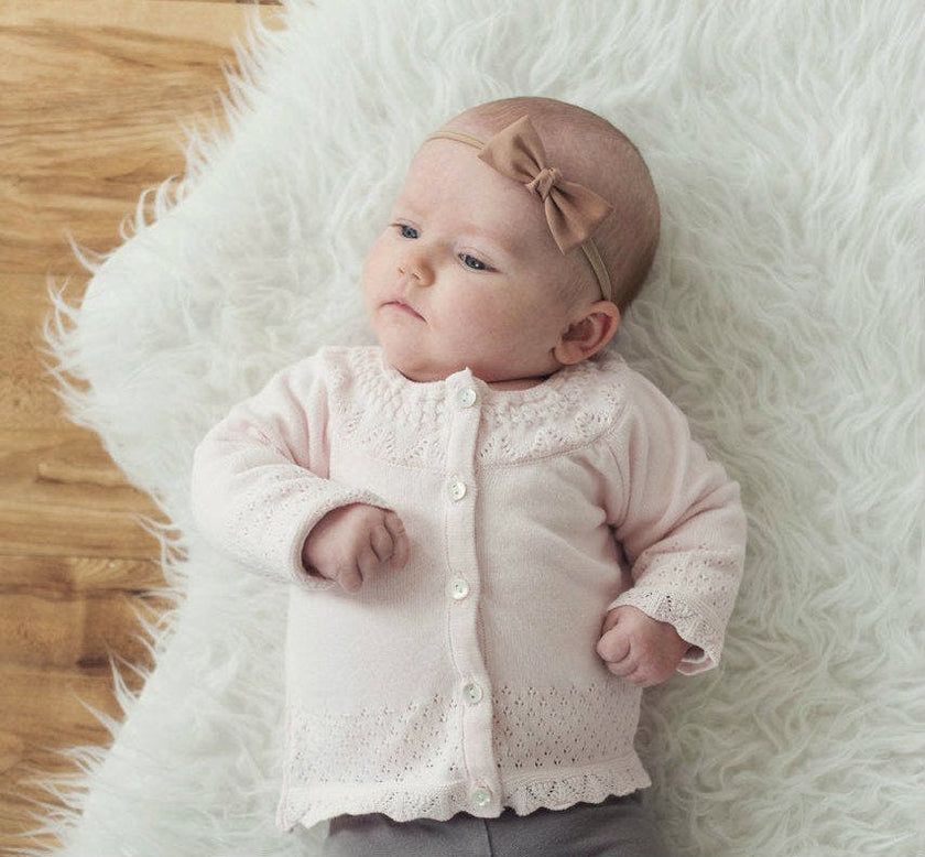 Pointelle Ruffle Knit Cardigan Pink
