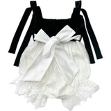 Audrey Black Velour Top and White Tulle Romper