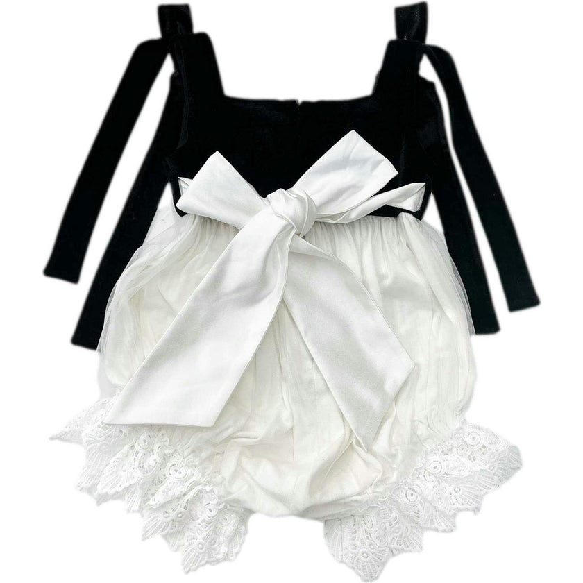 Audrey Black Velour Top and White Tulle Romper