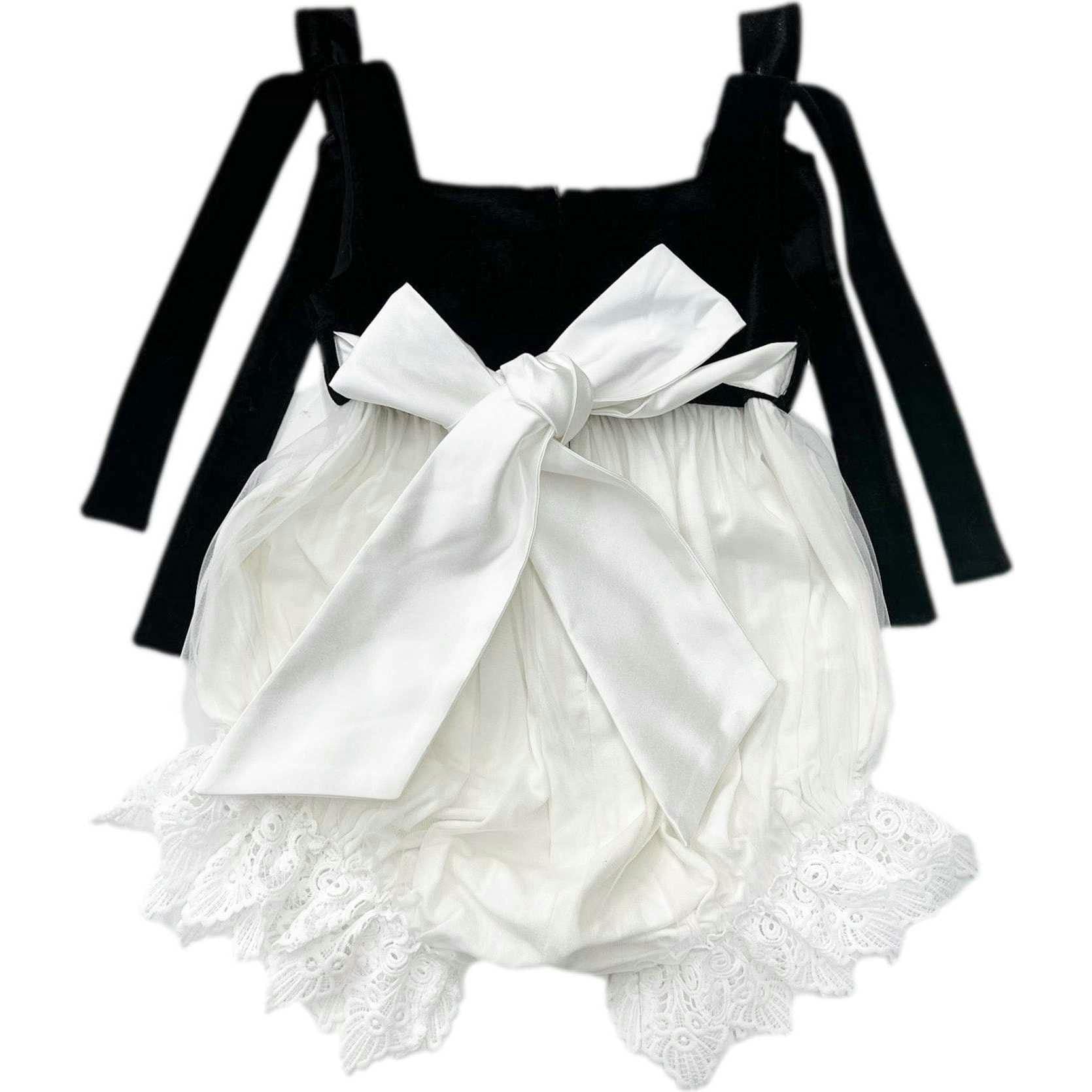 Audrey Black Velour Top and White Tulle Romper