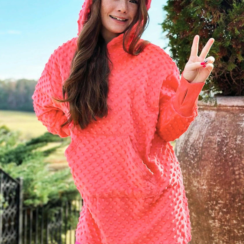 Minky Bubble Oversized Hoodie - Coral