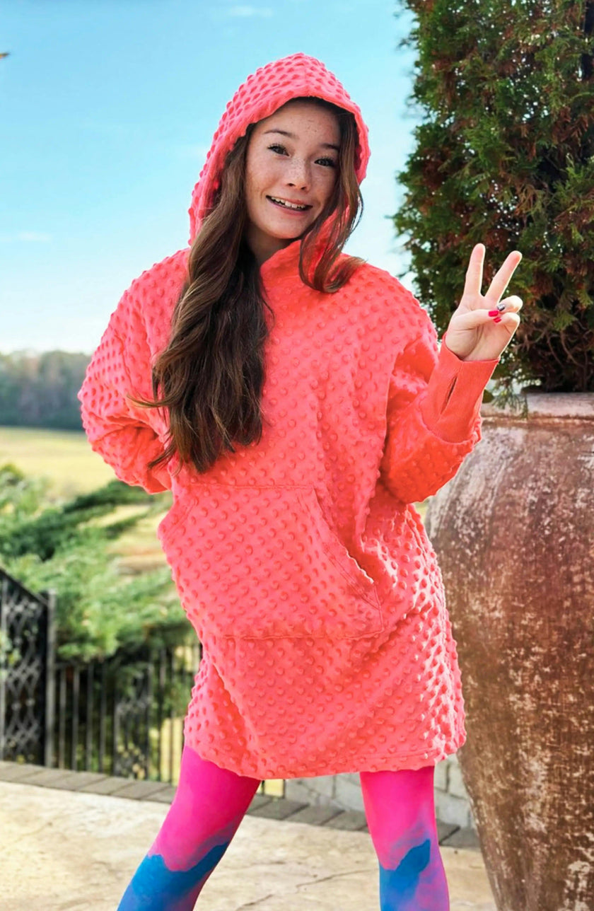 Minky Bubble Oversized Hoodie - Coral