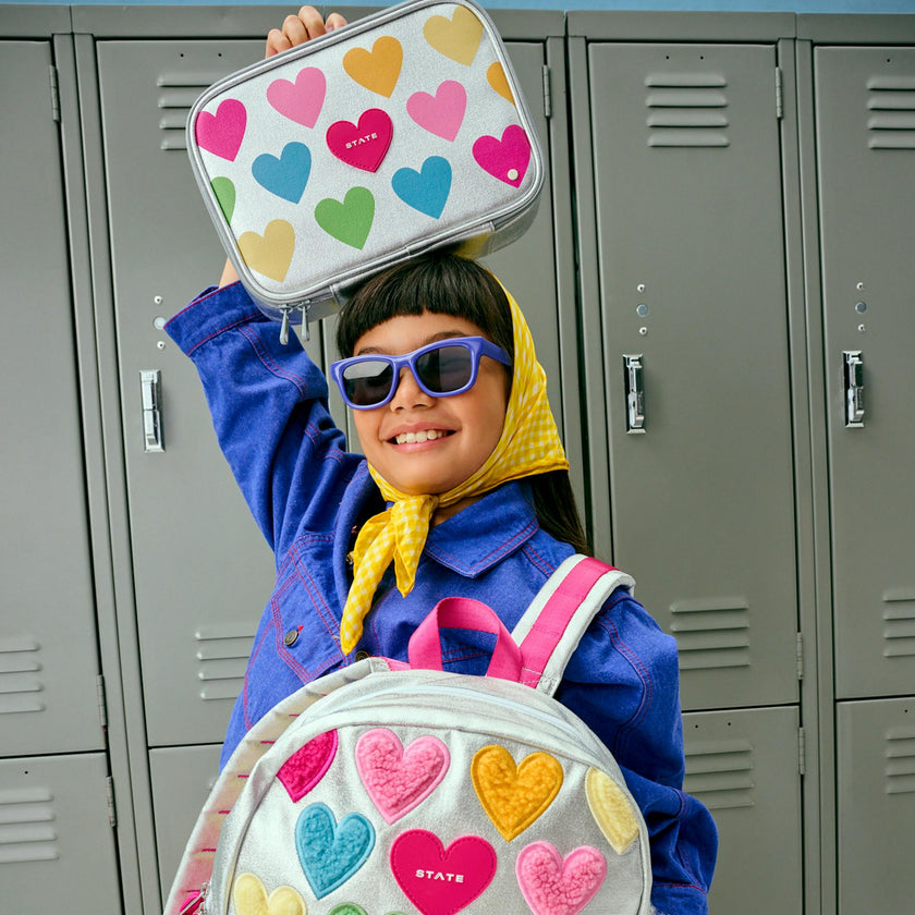 Rodgers Lunch Box, Metallic Happy Fuzzy Hearts