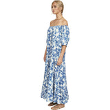 Women's Capri Elastic Bubble Sleeve Tiered Maxi Dress, Blue