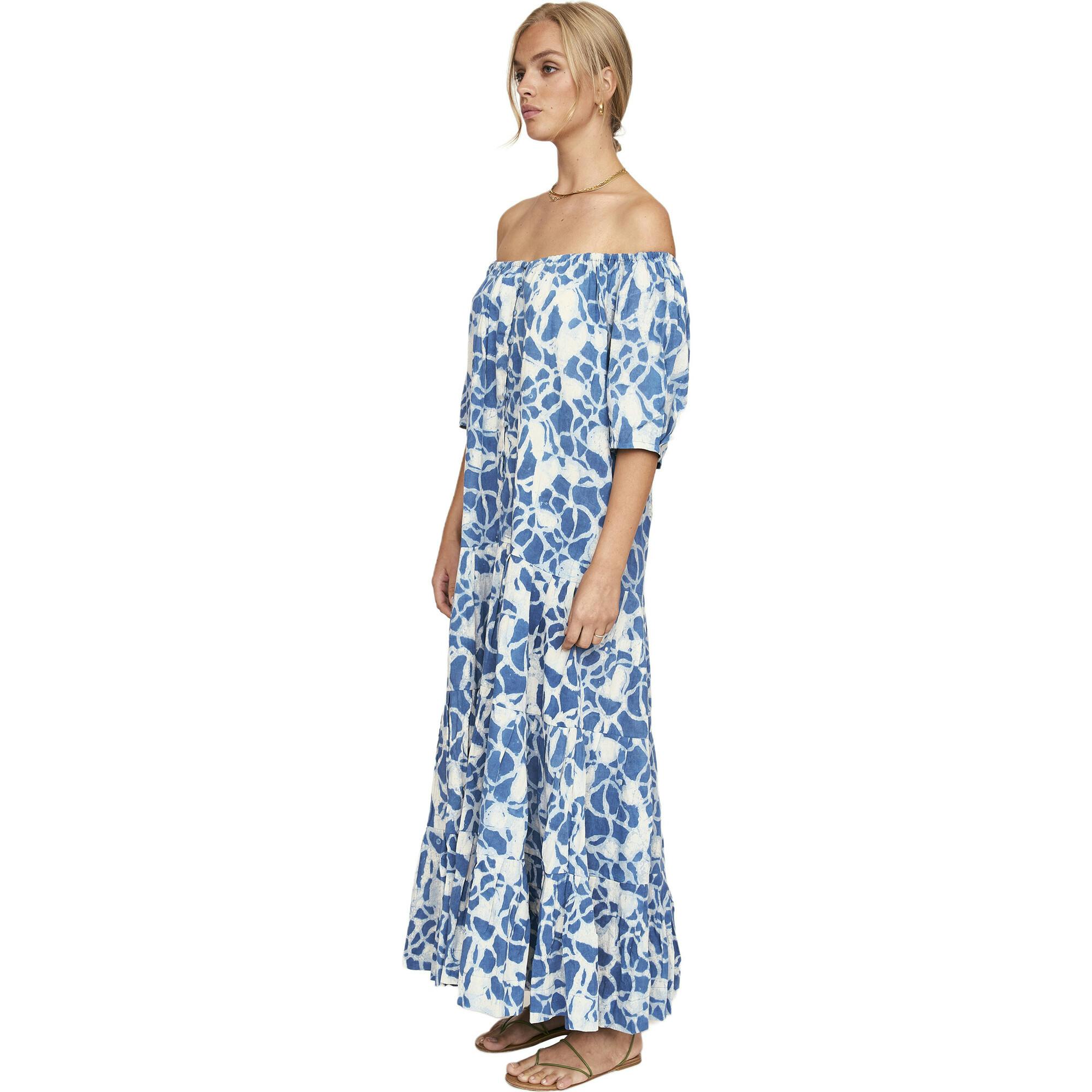 Women's Capri Elastic Bubble Sleeve Tiered Maxi Dress, Blue