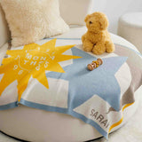 Custom Personalized Baby Sustainable Knit Throw Blanket - Sun Moon Stars Milestone