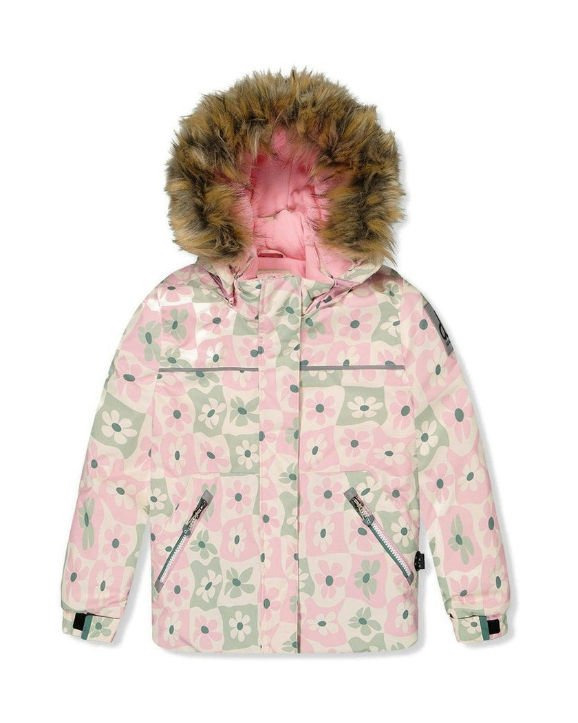 Two Piece Discover Snowsuit White With Retro Pink Print