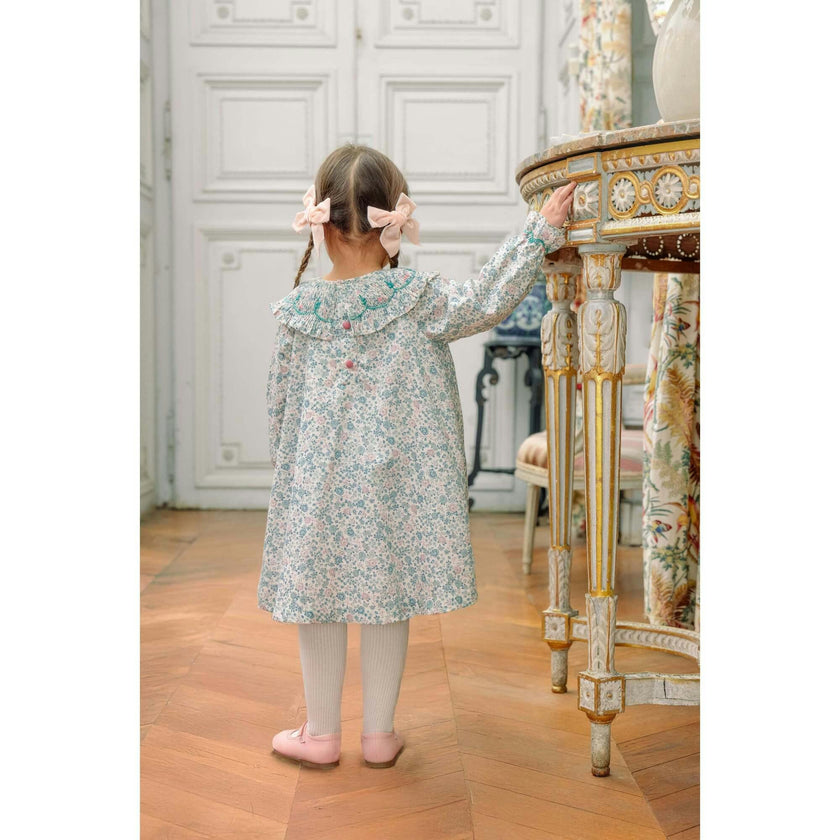 Yse Blue Floral Long Sleeve Bishop Dress