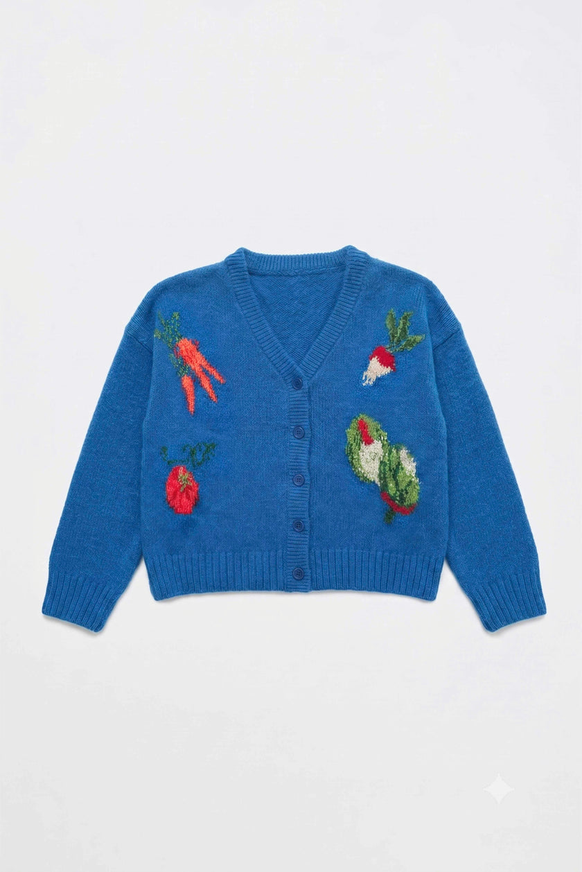 VEGETABLE KNITTED CARDIGAN BLUE