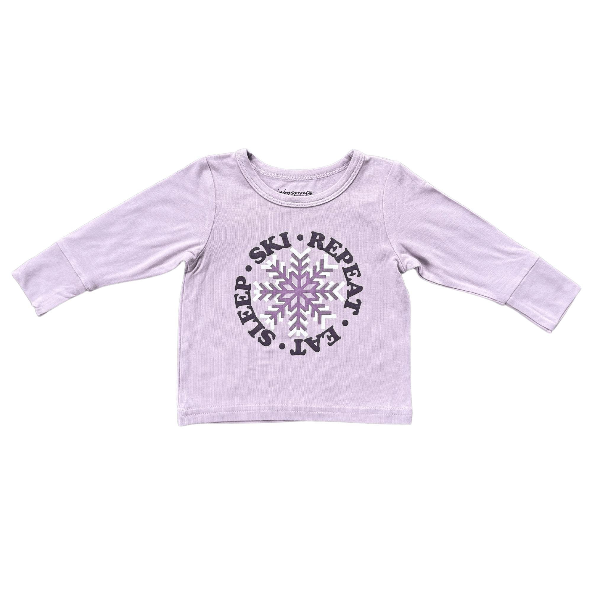 Girls Long Sleeve Tee in Eat Sleep Ski Repeat in Mauve