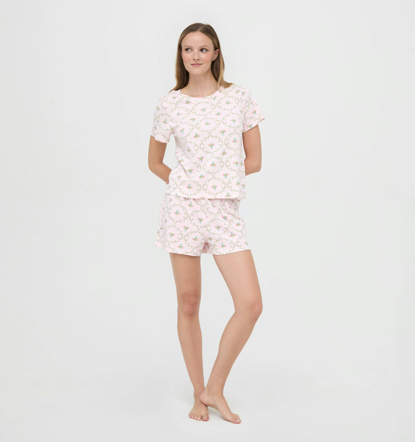 The Nina Pajama Set - Light Pink Trellis