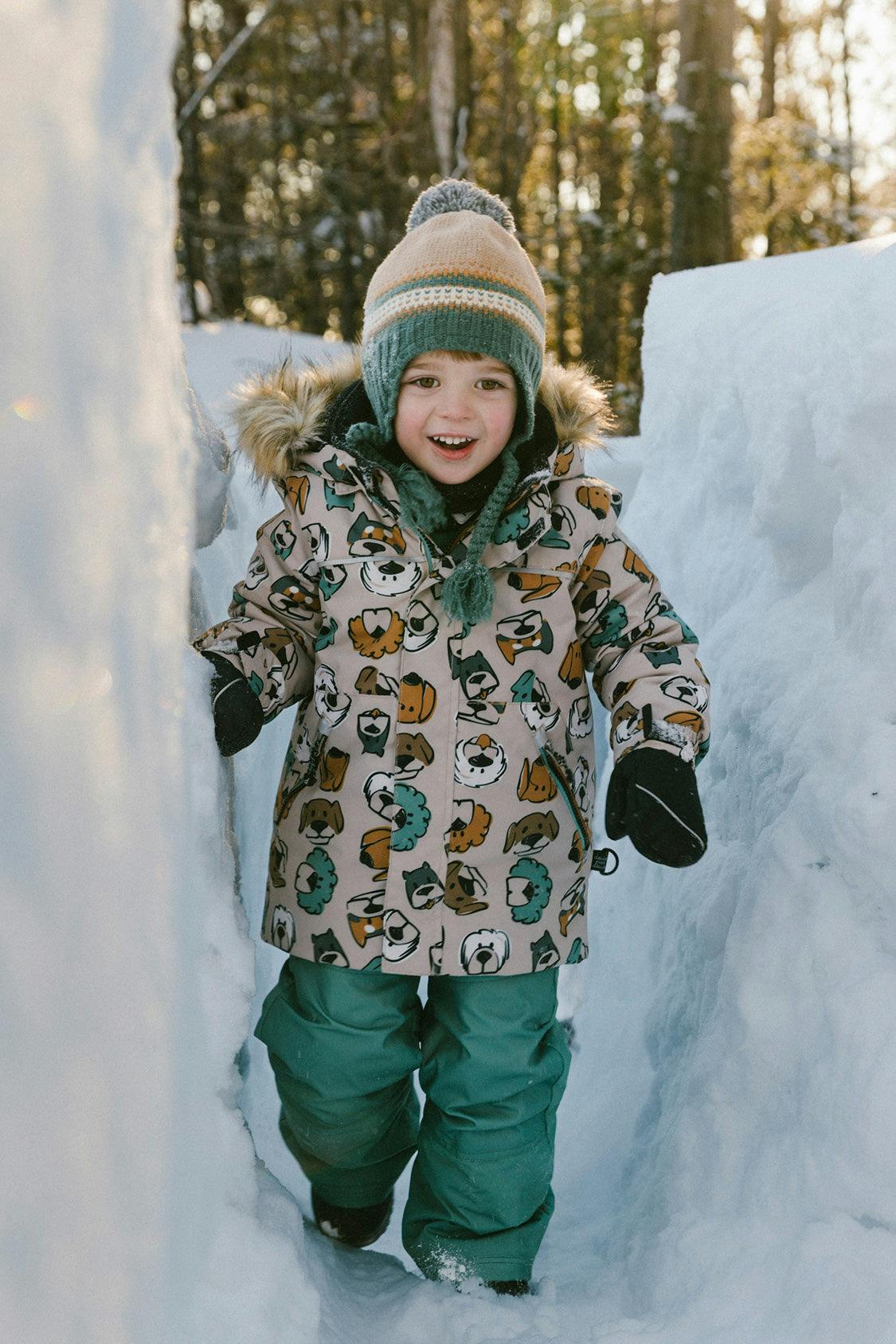 Two Piece Discover Snowsuit Beige Printed with Dogs