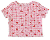 Girls Printed Pointelle Short Sleeve Top