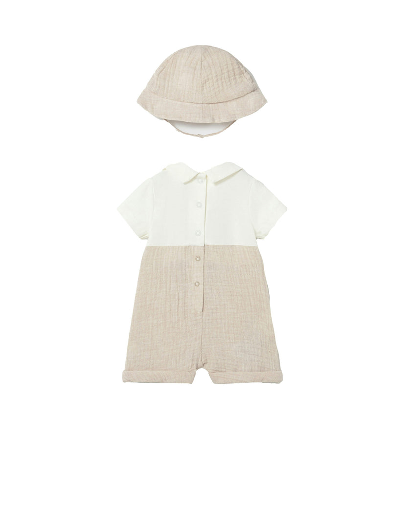 Beige Baby Romper & Hat Set