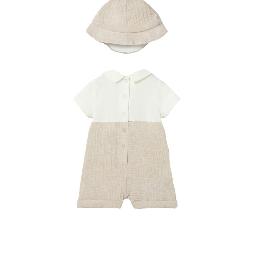 Beige Baby Romper & Hat Set