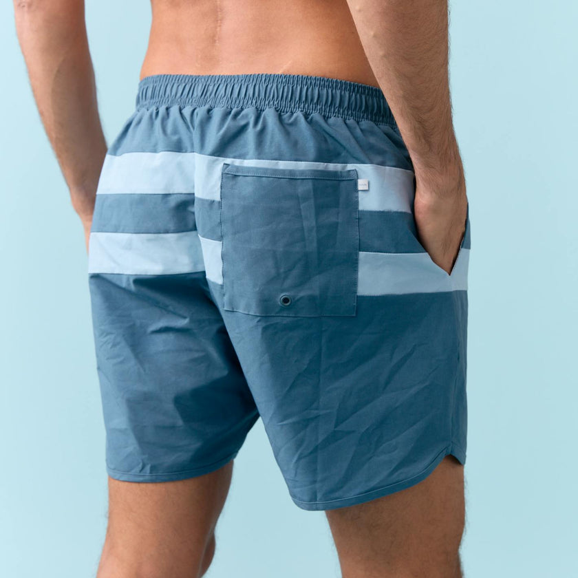 men's teal and dusk blue colorblock boardie