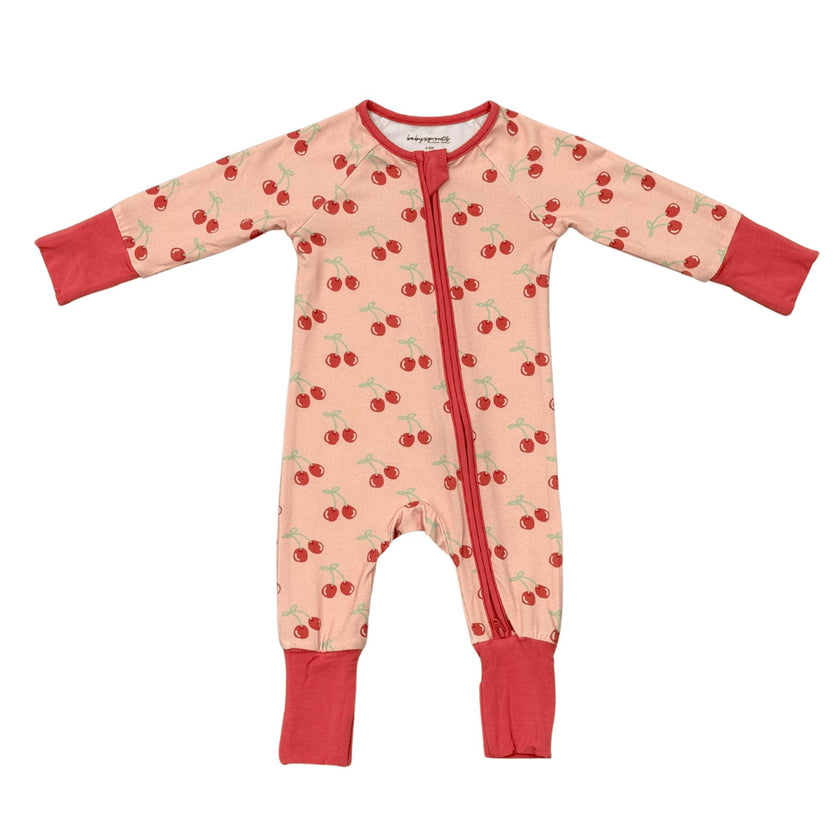 Baby Girl Long Sleeve Zip Romper in Cherries