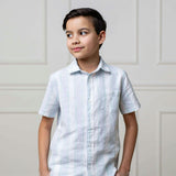 Linen Short Sleeve Button Down Shirt, Blue
