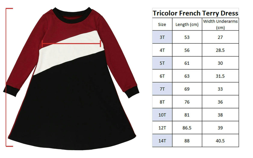 Tricolor French Terry Long Sleeve Dress