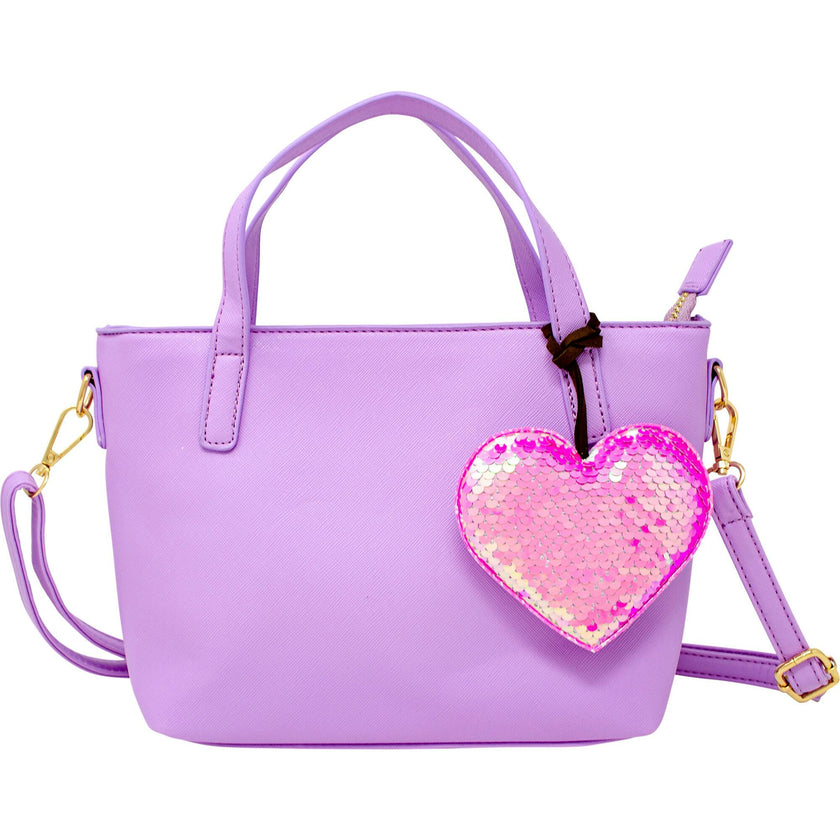 Faux Leather Tote Shoulder Strap Handbag With Sequins Happy Face Charm